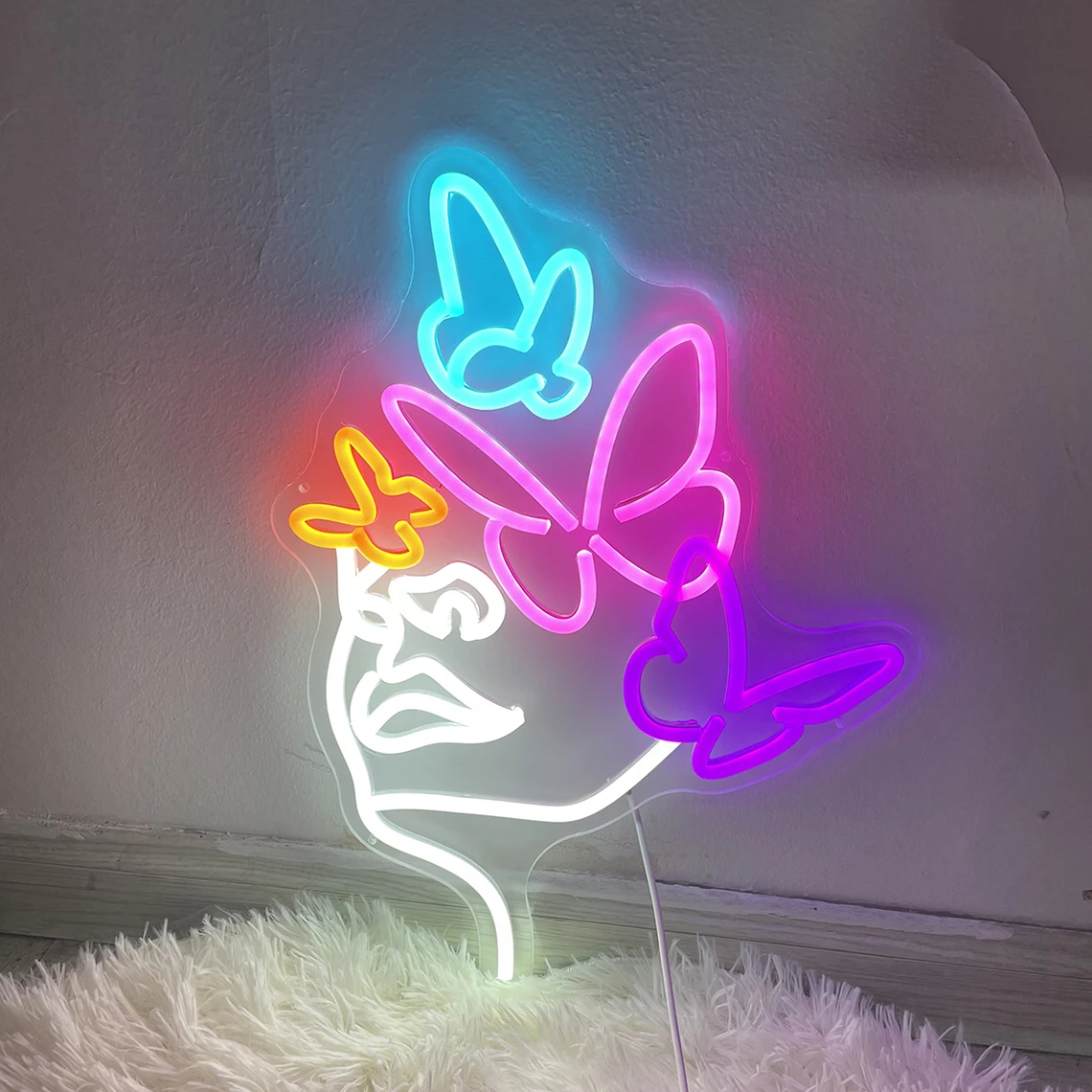 Imagem -05 - Custom Neon Sign Mulher Face Line Art Borboleta Senhora Led Night Light Quarto Clube Wall Decor Atmosfera Neon Signs