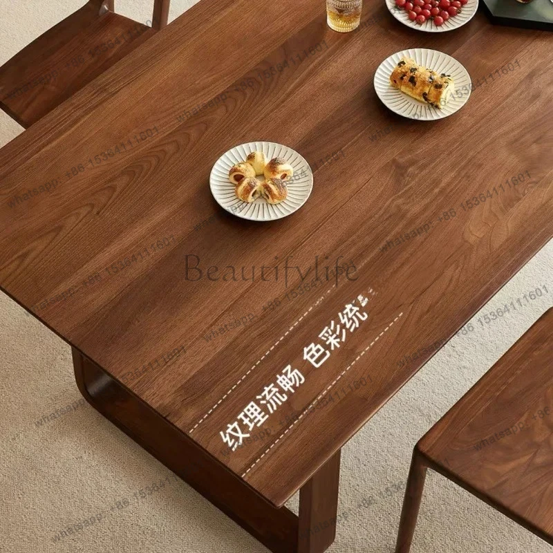 jj58 North American black walnut dining table desk integrated living room rectangular solid wood dining table large board log
