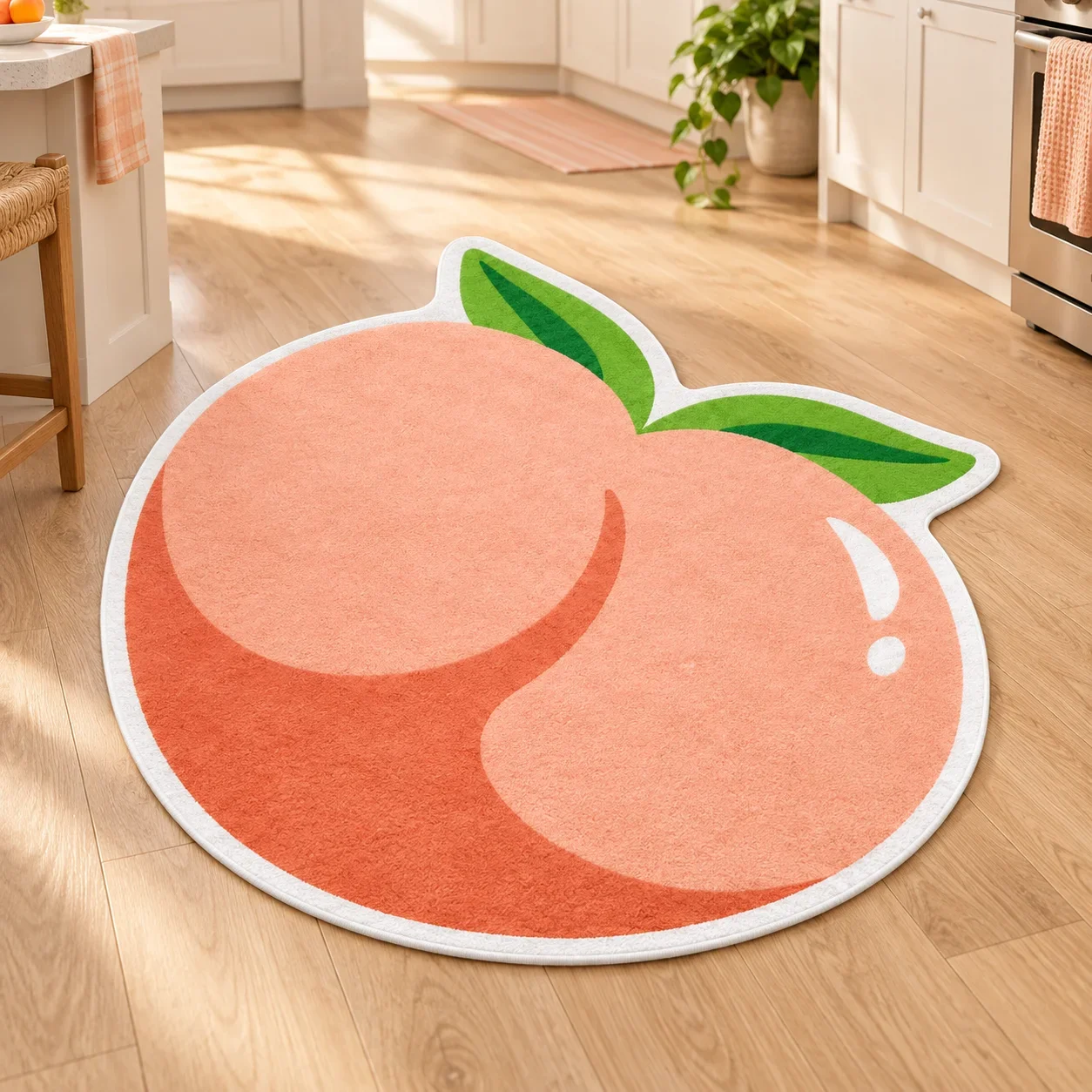Pink Peach Fruit Butt Shaped Area Rug, Pet Mat Pastel Food Floor Mat for Bedroom Dressing Room, Soft Colorful Home Decor Gift