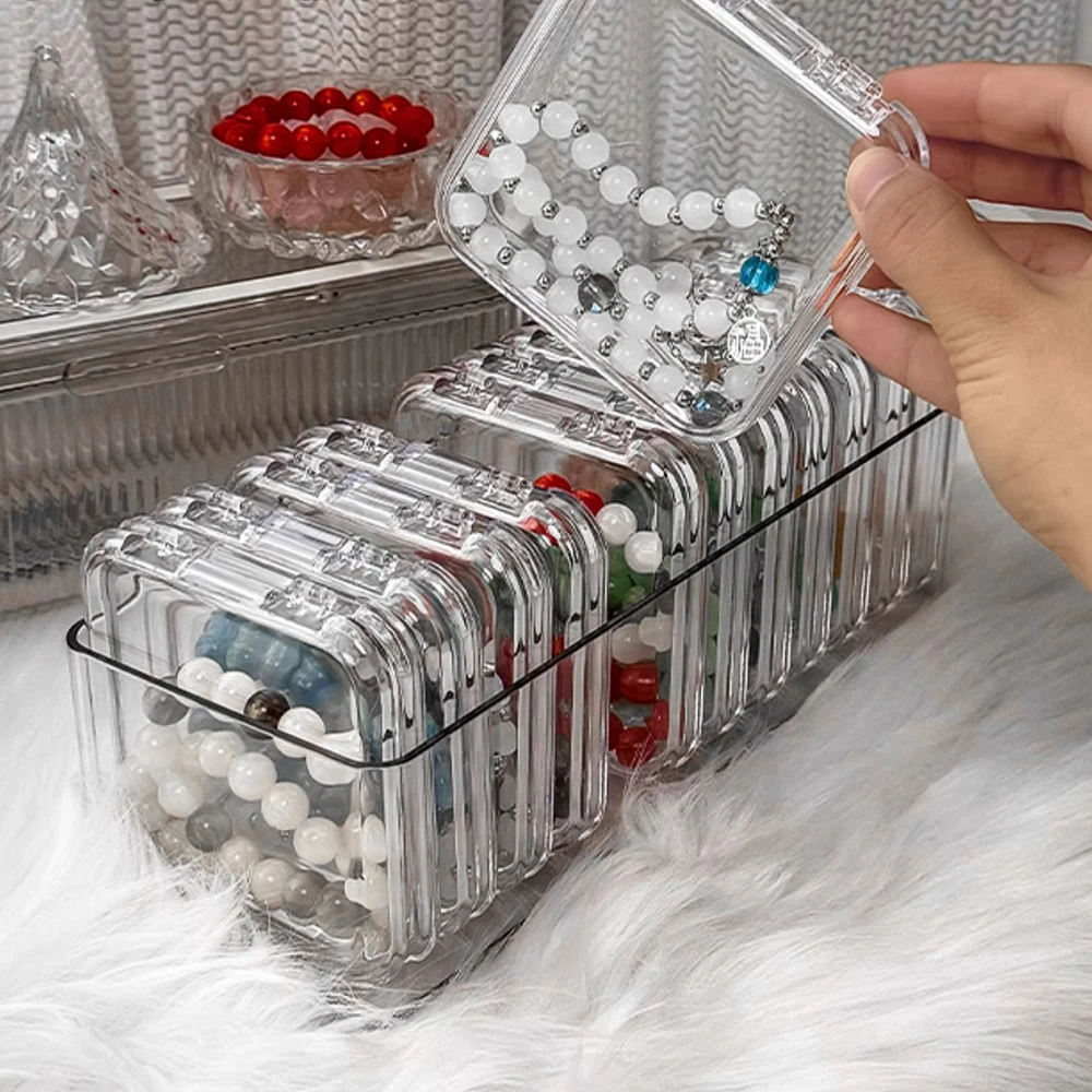 Caja de Almacenamiento de Joyas Transparente, Organizador de Joyas de Plástico para Pulseras, Collares y Pendientes, Contenedor Rectangular con Estuche Pequeño Portátil