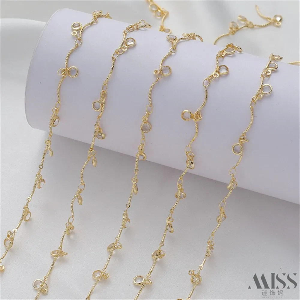 

14K Gold-plated Flower Curved Stick Hanging Crystal Zircon Handmade Chain Loose Chain DIY Accessories Bracelet Necklace Chain