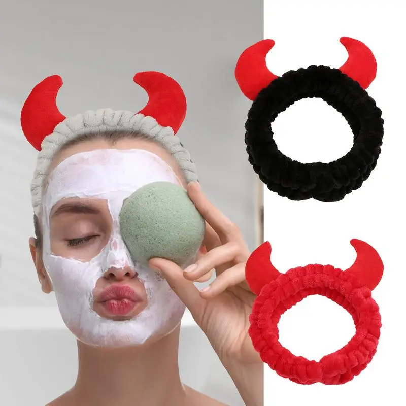 Devil Horns Headband Cute Horn Cosmetic Headband Soft Hair Band Wraps Skincare Towel Headbands Creative Hair Accessories For