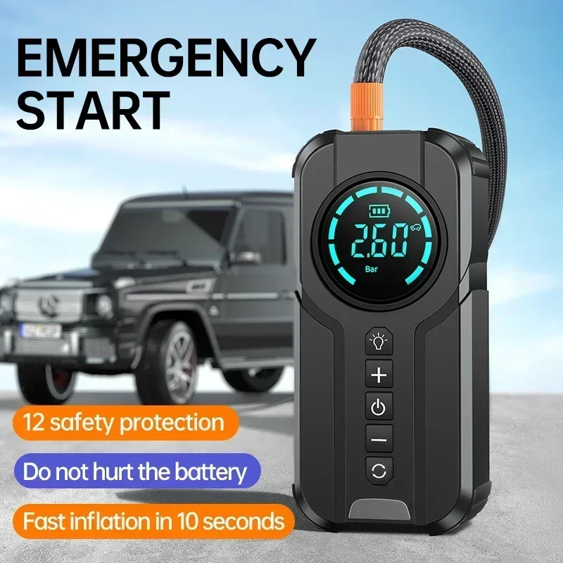 10000mAh Car Jump Starter Air Pump Power Bank Lighting Portable Air Compressor 4 In 1 Cars Battery Starters Auto Tyre Inflator