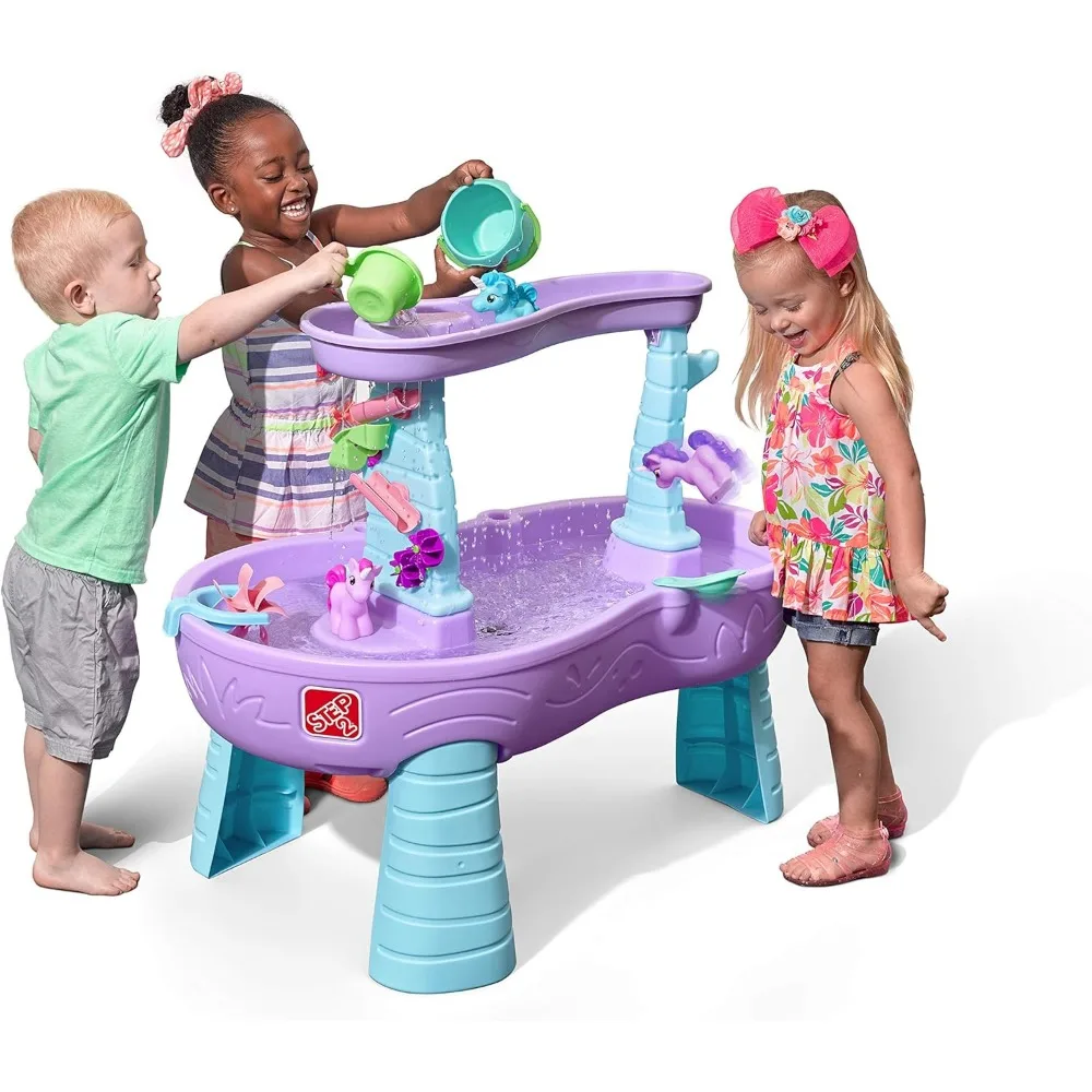 Kids Water & Sand Activity Table with Rain Shower, 13-Piece Sensory Playset for Outdoor Summer Fun, Ages 1.5+