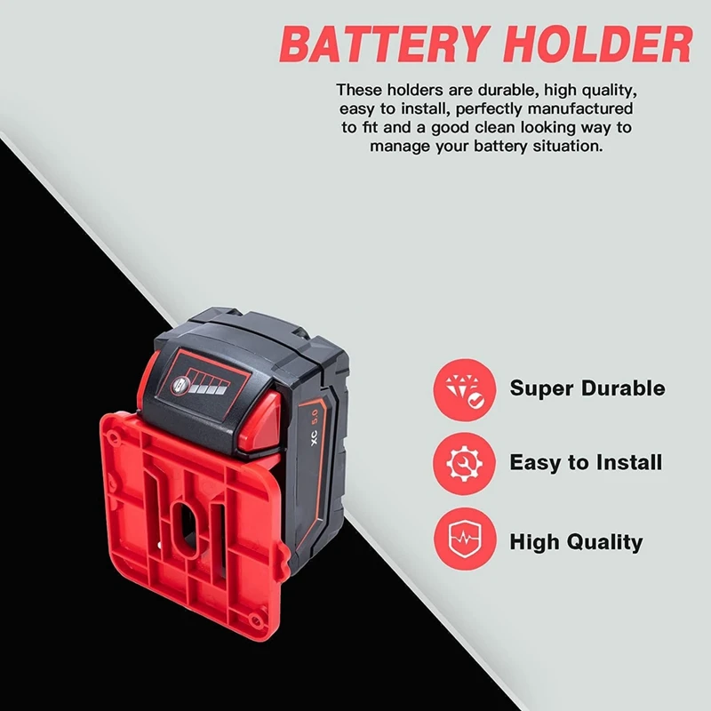 10 Piece Battery Holder For Milwaukee M18 18V Battery, Wall Mount Batteries Storage Fit For Work Van, Shelf, Toolbox Easy To Use