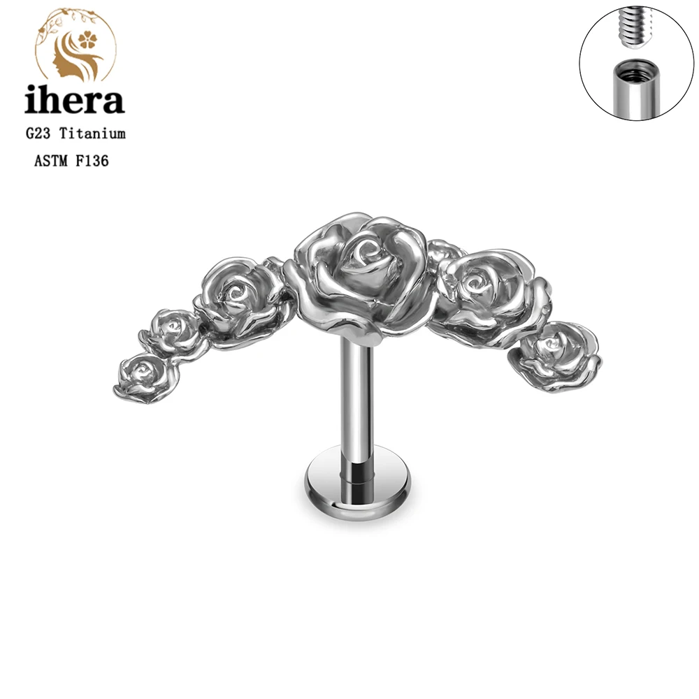ASTM F136 Titanium Rose Flower Flat Back Stud 16G Internal Thread Earrings Lip Ear Cartilage Tragus Helix Conch Piercing Jewelry image 3