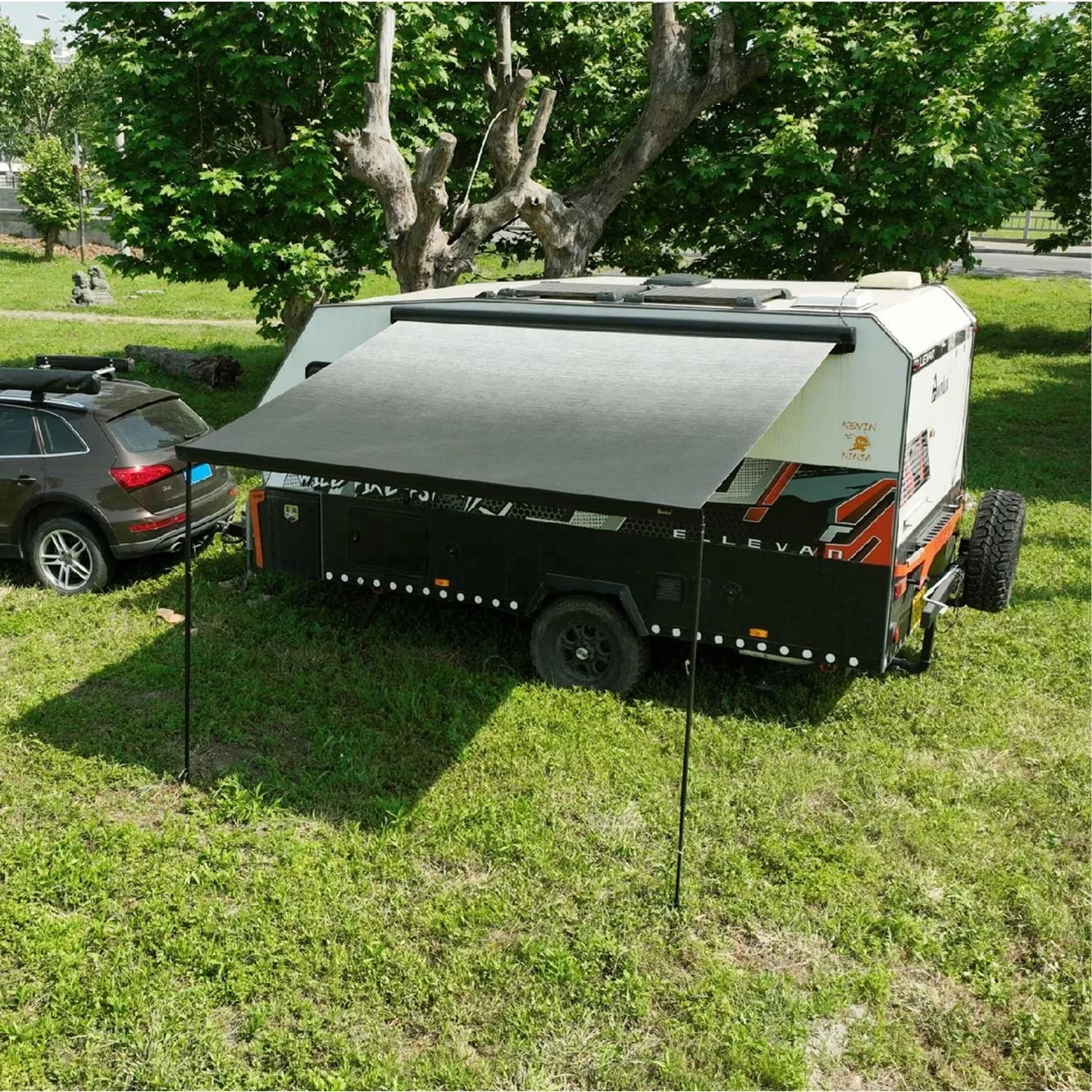 Wareda Waterproof Vinyl Canpy Roll up Trailer Camping Car Sun Shade Camper Trailer Caravan RV Awning