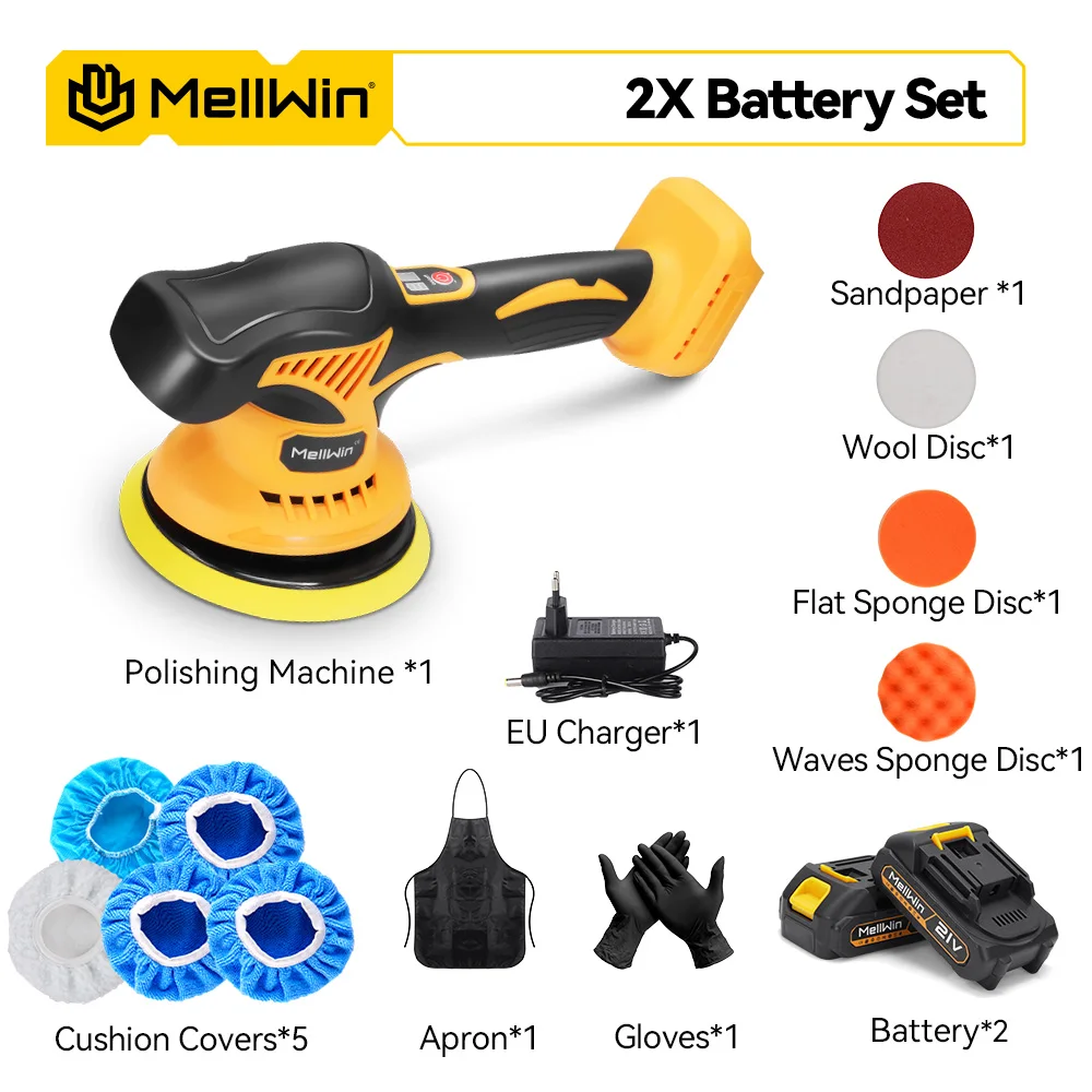 MELLWIN 6000 rpm 8 Versnellingen Digitale Display Draadloze Elektrische Polijstmachine Auto Polijsten Waxen Schuurmachine Voor Makita 18V Batterij pin