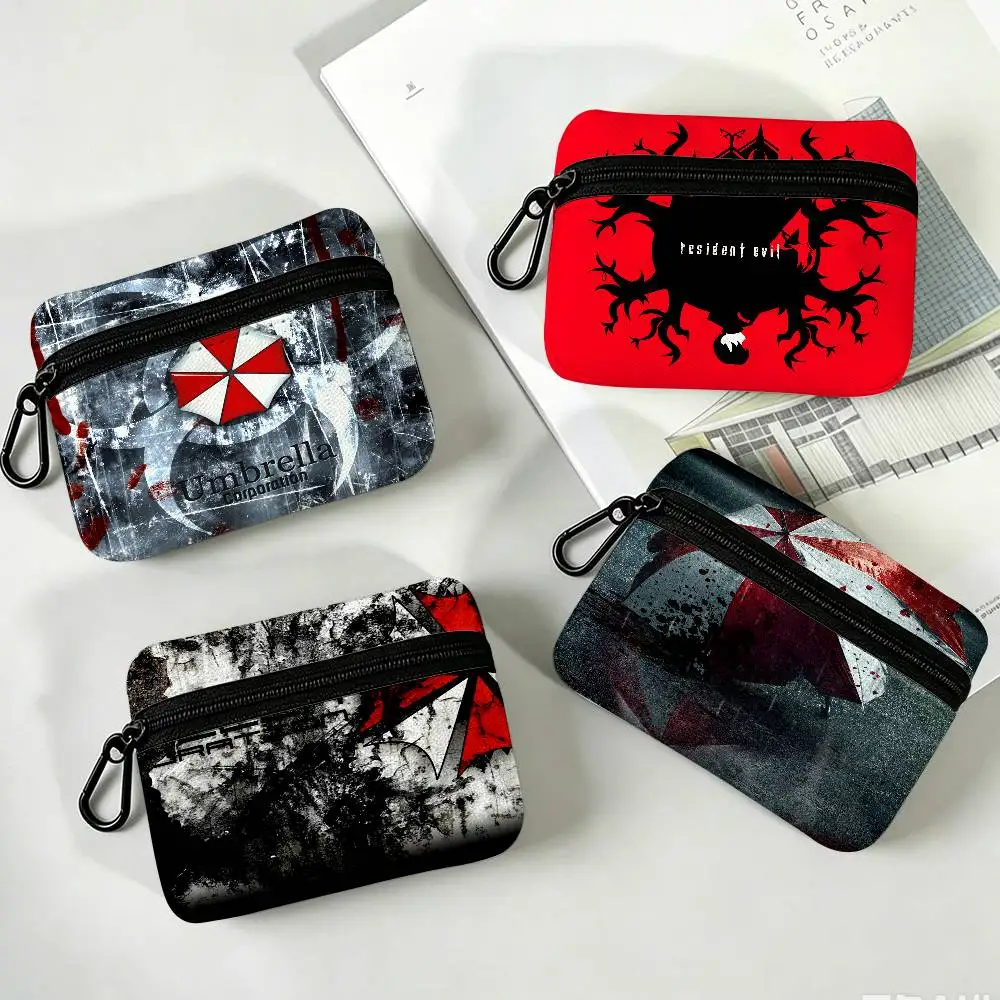 Resident Evil Umbrella Us Troops Lightweight Oxford Fabric Coin Purse With Black Carabiner Hook Card Holder Storage Pouch