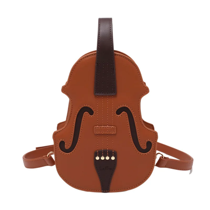 Creative Violin Female Crossbody Bag Violin Shape PU Leather Small Backpacks for Women Sewing Thread Ladies Fashion Shoulder Bag