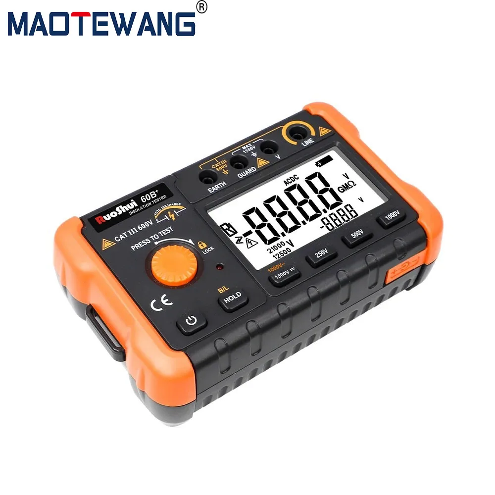 60B+ Digital Insluation Resistance Tester 1500V 5GΩ Megohmmeter Earth High Voltage Ohm Tester Resistance Meter Megometro Tool