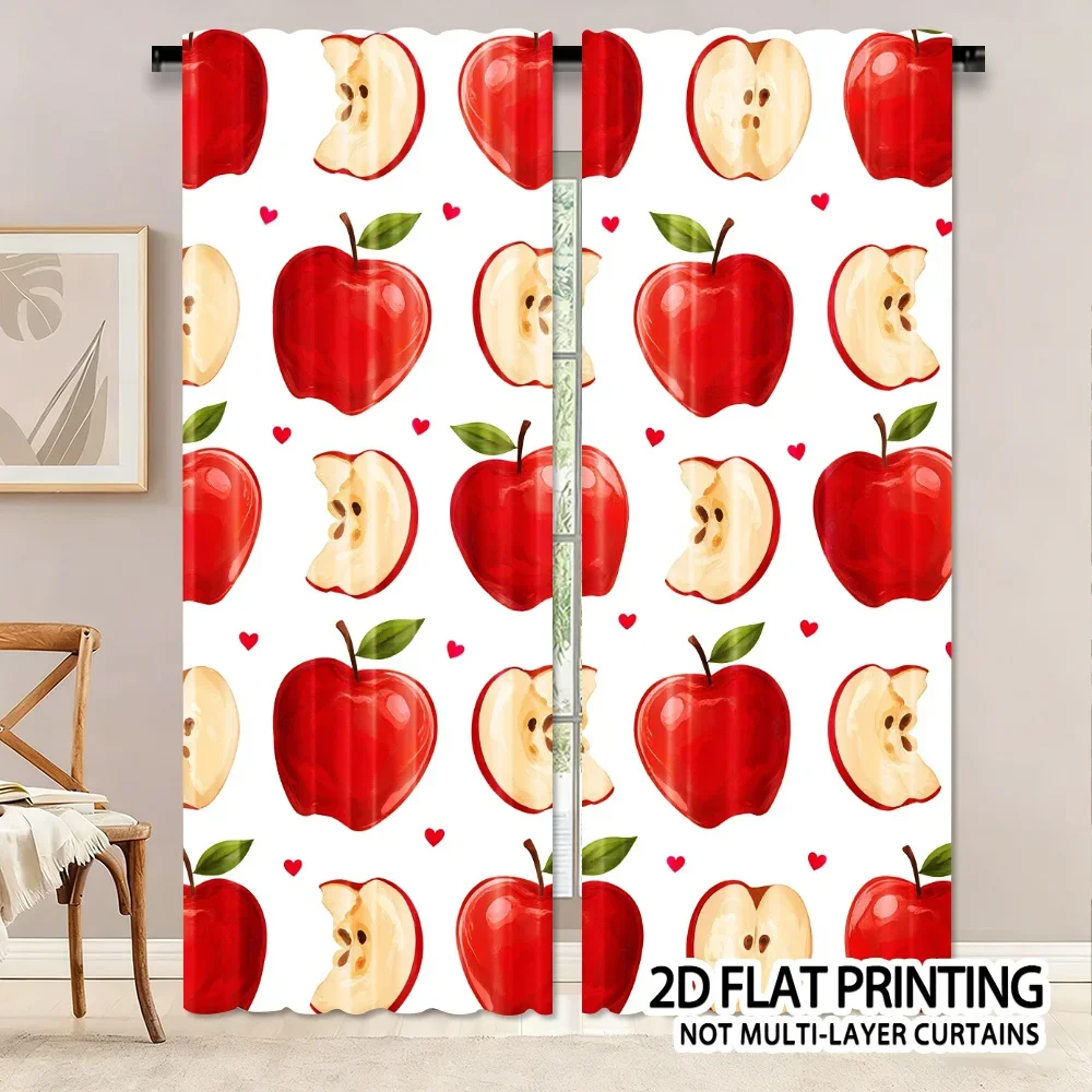

Watercolor Red apples in full bloom Print Drapes Room Darkening Window Curtains Home Decor,Rod Pocket Blackout Curtains Bedroom