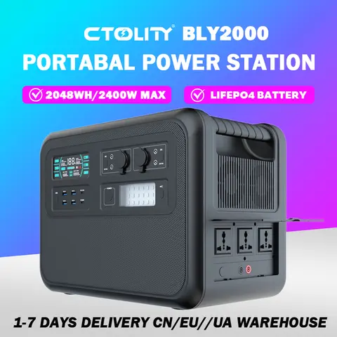 Centrale électrique portable, batterie Lifepo4, onde sinusoïdale pure extérieure, stockage d'énergie, alimentation de secours domestique, 2400W, 2048Wh