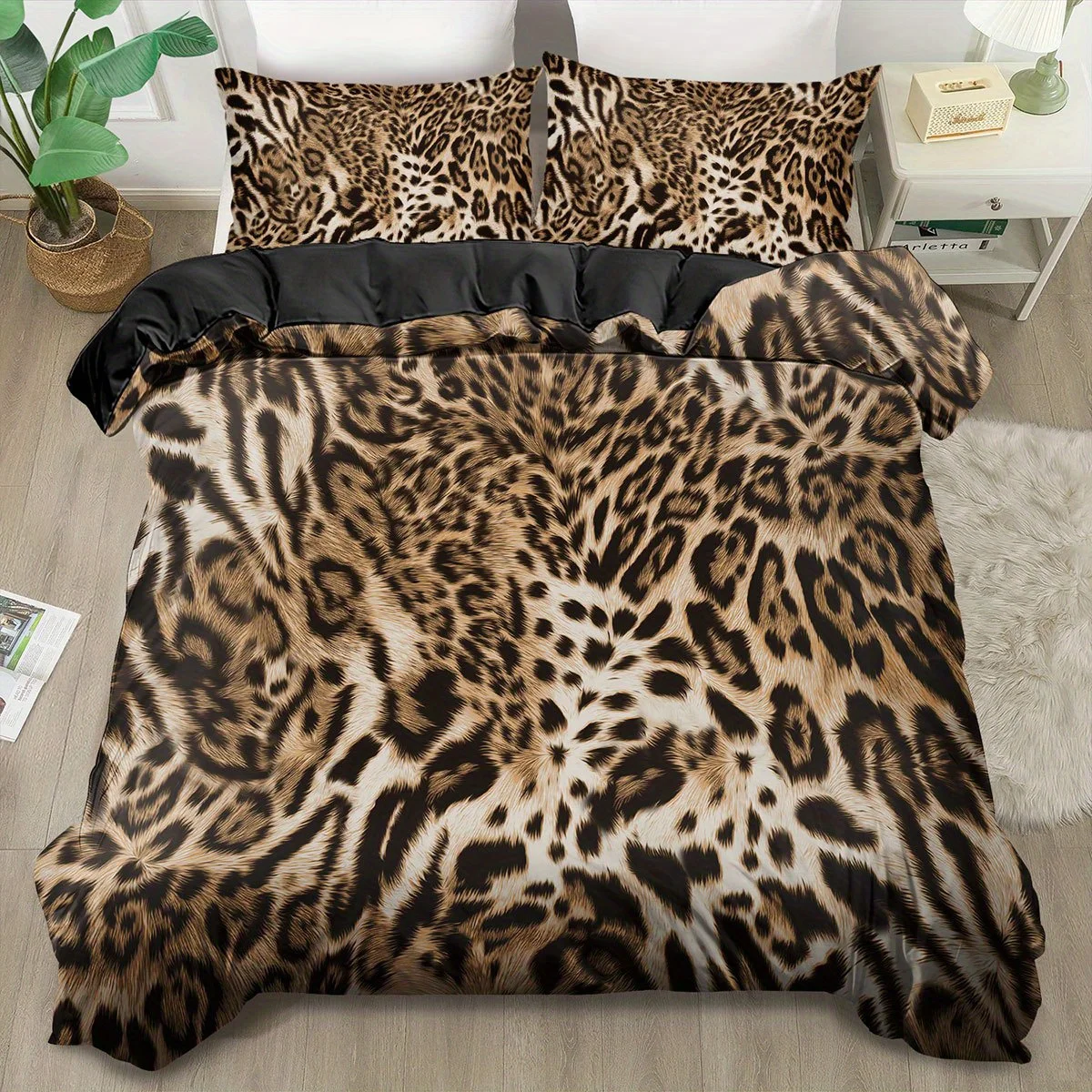Leopard Animal Skin Print Duvet Cover Set King Queen Size Quilt Cover Bedding for Bedroom Guest Room Machine Washable Style