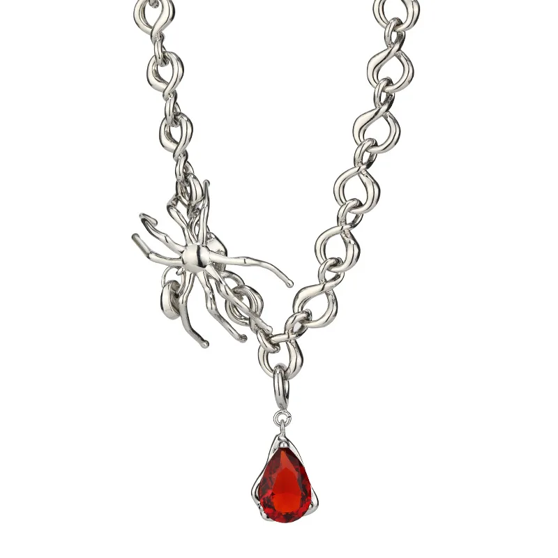 

This titanium steel spider ruby pendant necklace is specially designed for women and features a simple bone chain