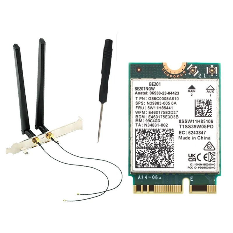 A37T-BE201 WIFI7 Card 8774Mbps Tri-Band BT5.4 Wifi 7 Wireless WIFI Card Module M.2 Cnvio3 For Win10/11 64-Bit +8DB Antennas