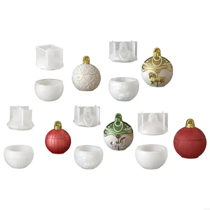 Christmas Baubles Ball Silicone Molds Resin Jar Mould With Lid Easy Demolding For Making Soap Chocolate B03E