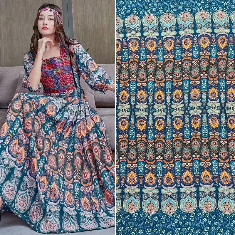 Soft Printed 100% Rayon Fabric Flower By The Meter for Clothes Dresses Pajamas Sewing Summer Floral Bohemian Cloth Thin Yellow