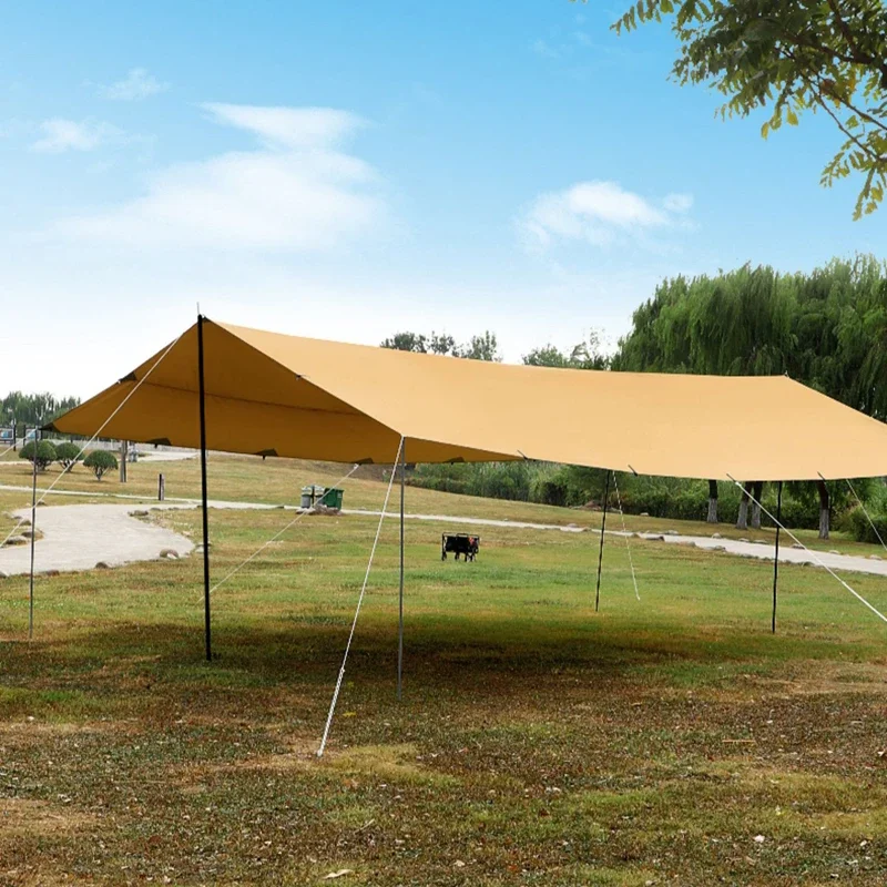 Without Poles!6*8m Large Canopy Waterproof Oxford Silver Coated Outdoor Camping Awning Sunshelter Tarp More Hanging Points