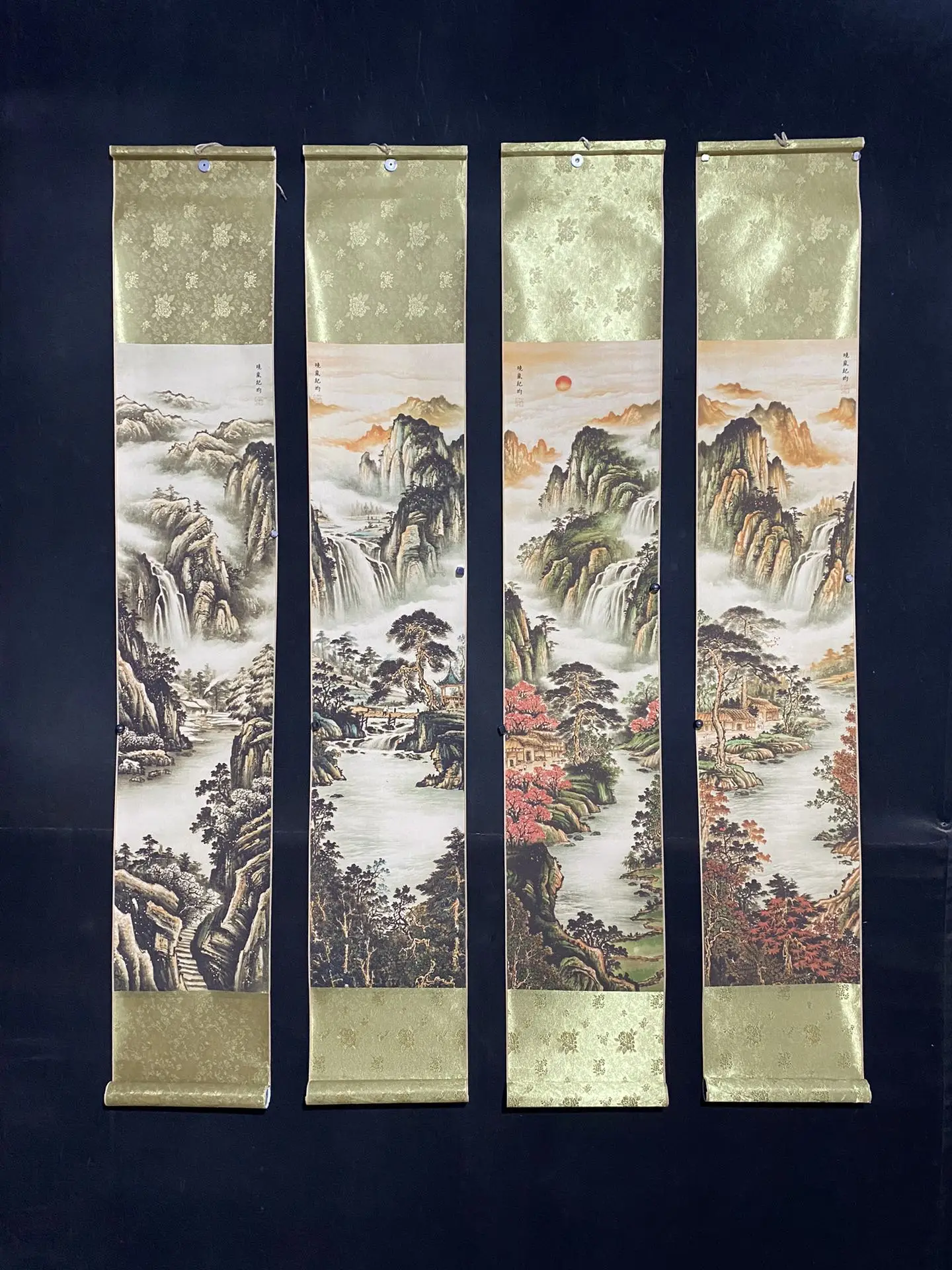 Old hand-painted long scroll, Landscape Painting  of the Qing Dynasty in China,4 pieces/pack, free shipping#202501-02