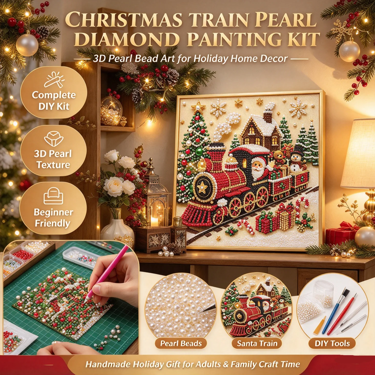 DIY Christmas Santa Pearl Paintings Kit Toy Art and Craft Christmas Home Decoration Holiday Handmade Gifts for Adult