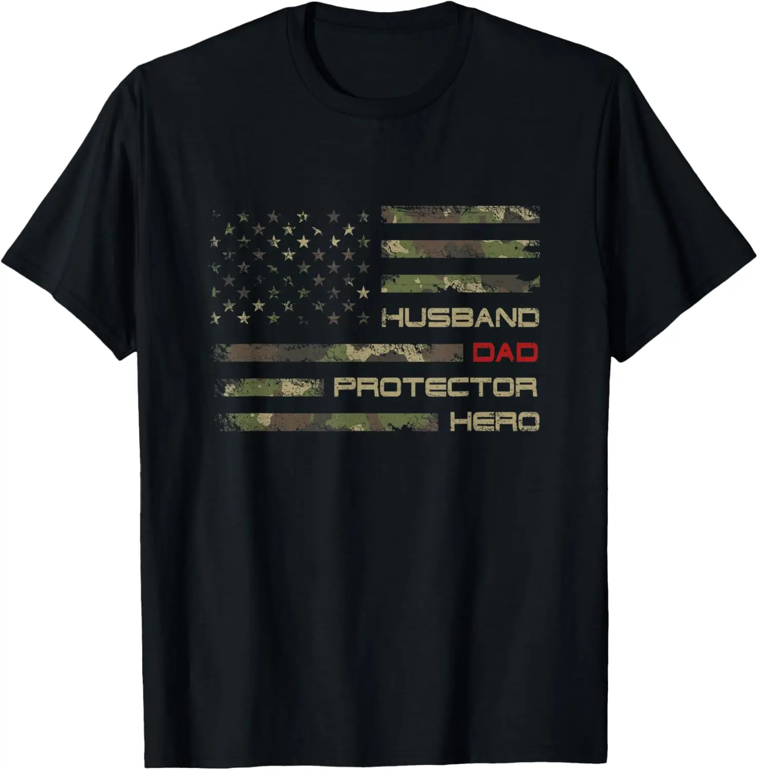 Camouflage American Flag Husband Dad Protector Hero Father T-Shirt