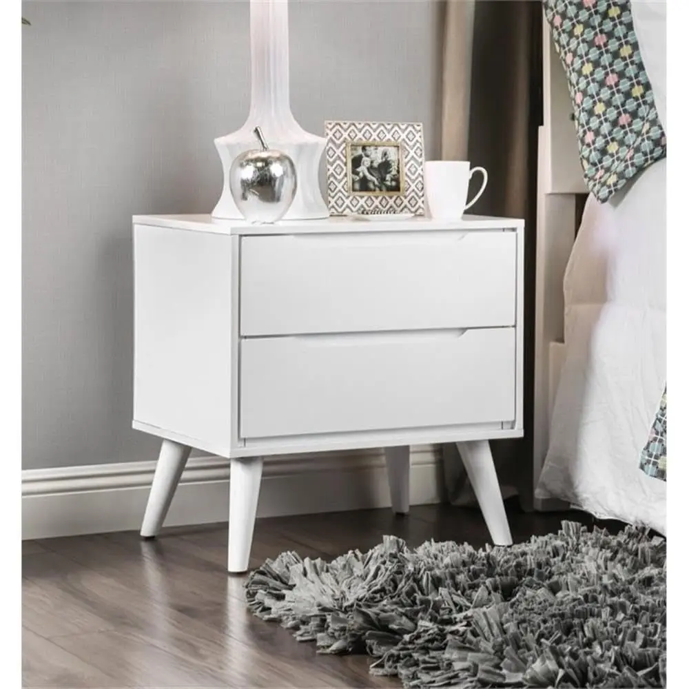 Mid-Century 2-Drawer Nightstand Wood MDF White 23.63