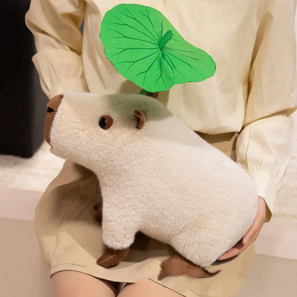 

26cm/36cm Capybara Plush Doll Lotus Leaf Design Soft Material Capybara Stuffed Toy Cute Expression Green Leaves