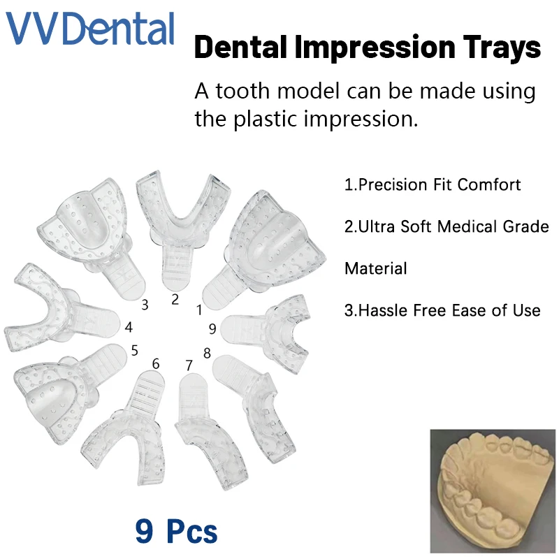 

9 Pcs VVDental Disposable Transparent Dental Tray Dental Impression Trays Plastic Teeth Holder Trays Clear Dental Mold Base