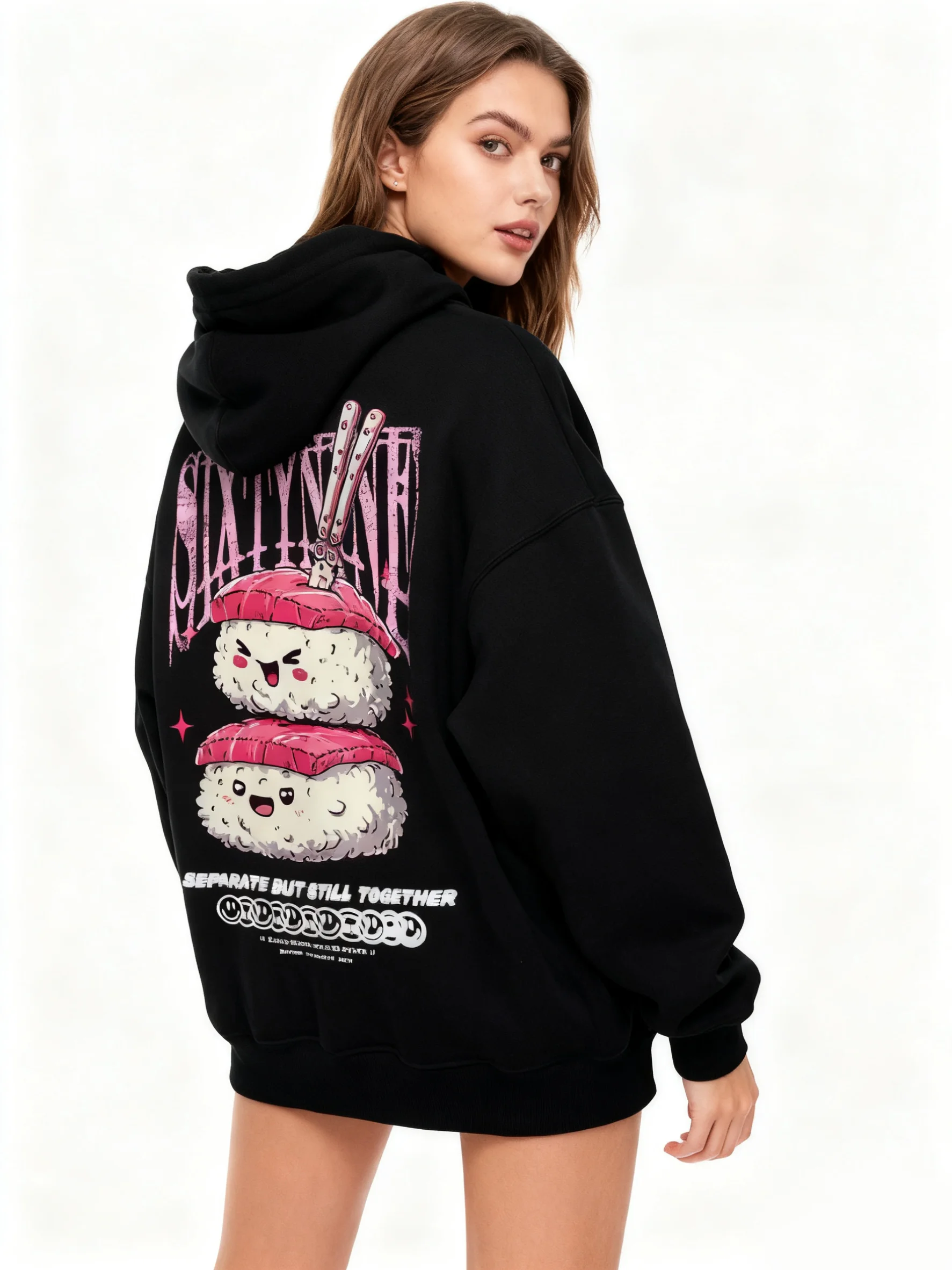 زوجين مقنعين سترة مضحك الكرتون السوشي نمط أغطية رأس مطبوعة للرجال والنساء أنيمي لطيف الأزياء الحشد عارضة السترة