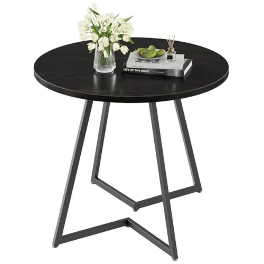 

Round Dining Room Table with Wood Grain Tabletop and Steel Frame for Kitchen Living Room Office Conference 2 to 4 Person