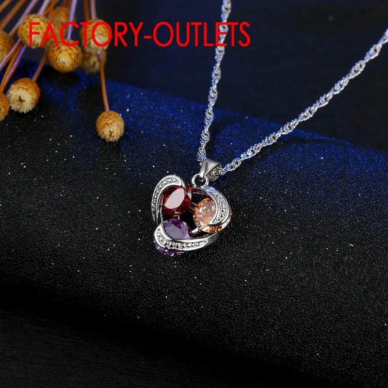 Real 925 Sterling Silver Fashion Jewelry Set For Women Girl Pendent Necklace Hoop Earrings CZ Cubic Zircoina Anniversary Party