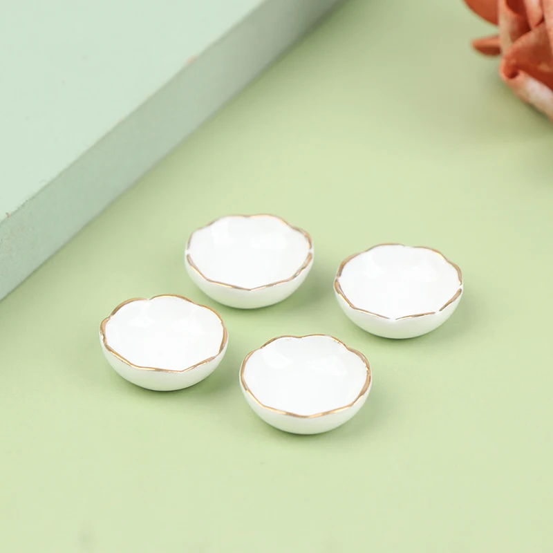 4 pezzi 1:12 casa delle bambole in miniatura ciotola di ceramica bianca piatti modello accessori per mobili da cucina per la decorazione della casa delle bambole giocattoli per bambini regalo