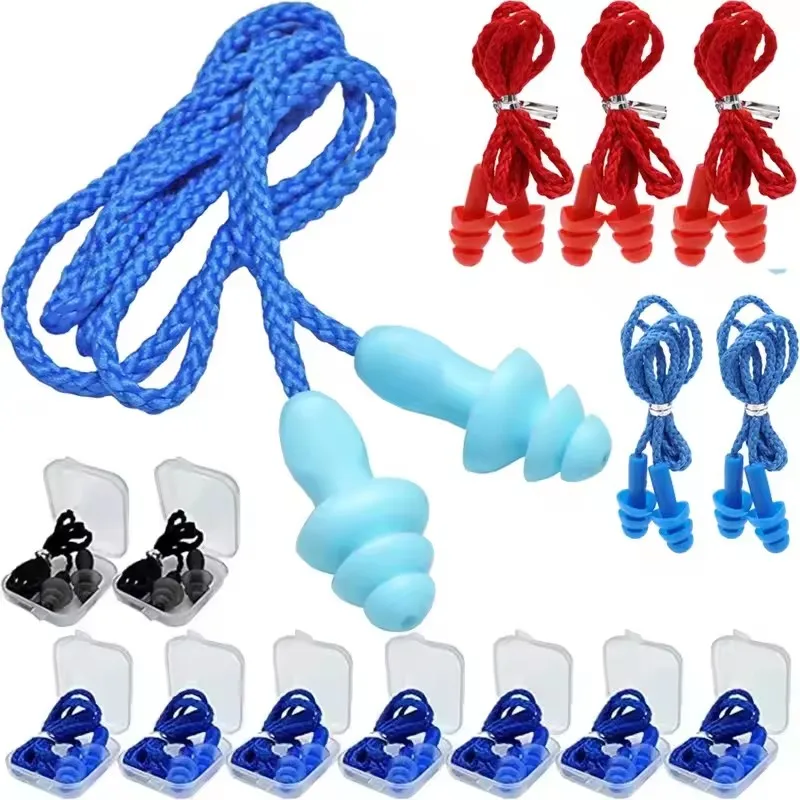 1-10Pairs Noise Cancelling Silicone Earplugs Reusable Earplug With Rope Waterproof Swimming Rubber Ear Plugs Come with Box