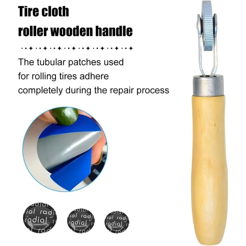 31Pcs Tire Repair with Wooden Handle & Metal Roller for Vehicle Motorcycles