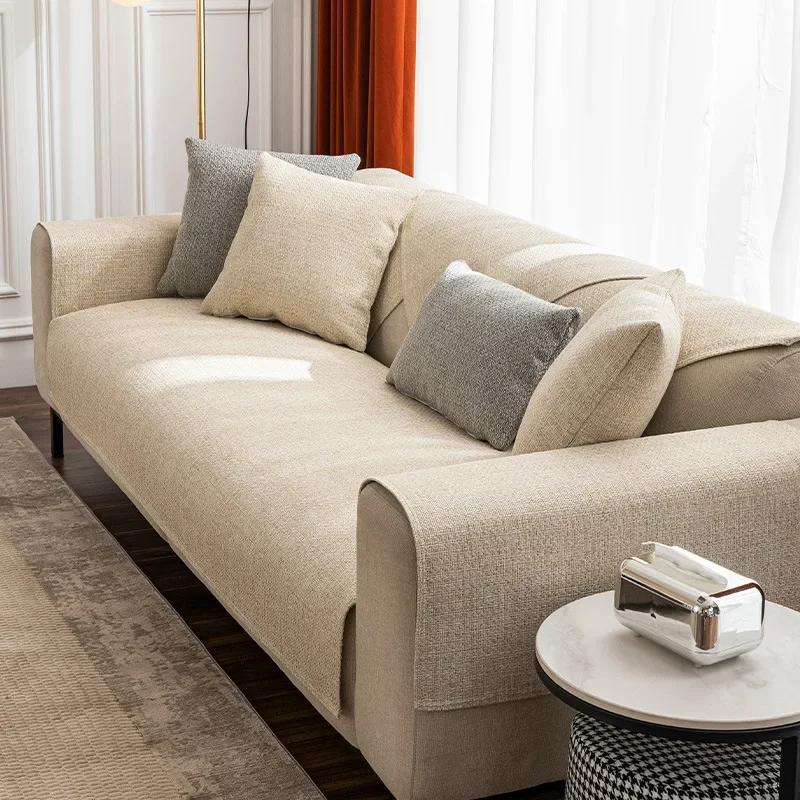 Japanese Linen Look Minimalist Modern Sofa Cover Four Season Solid Color Anti Slip Sofa Slipcover Home Textile
