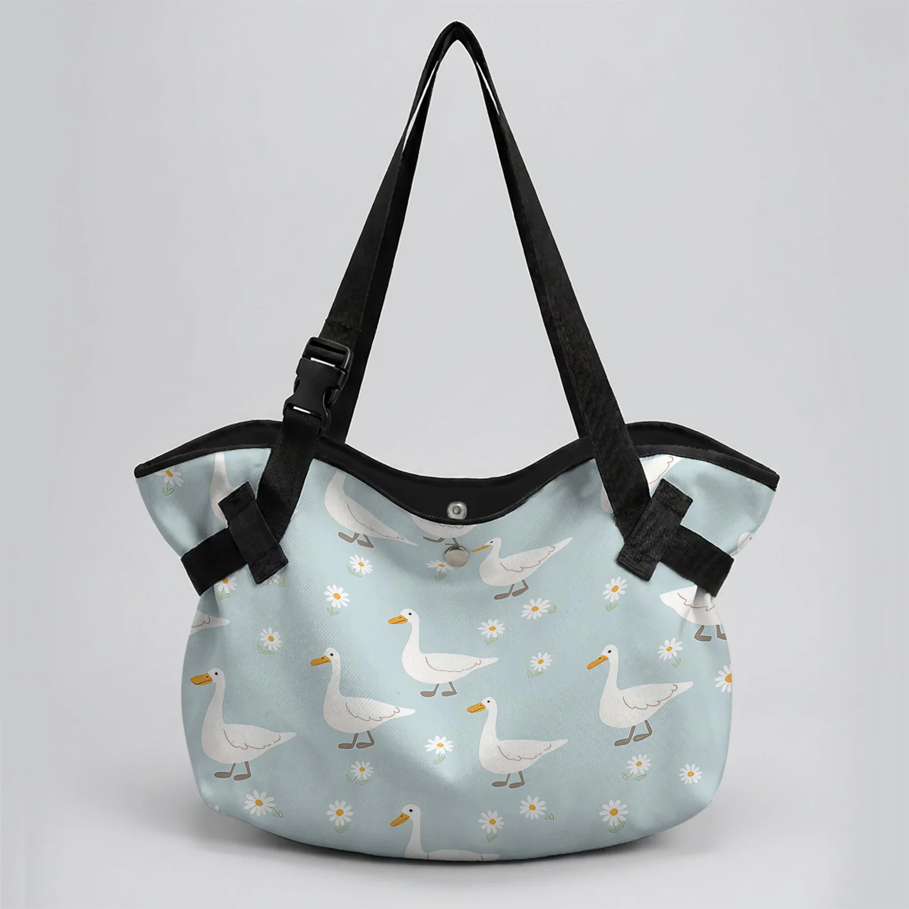 Goose Daisy Print 2 In 1 Tote Bag & Round Picnic Mat, Waterproof Foldable Mat For Camping Beach Picnic Travel