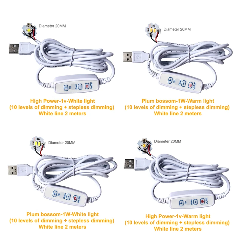 Chips LED reguláveis ajustáveis, lâmpada SMD, dimmer USB, luz DIY, DC 5V, 5730