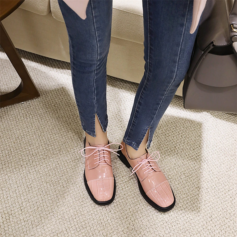 Spring Autumn Women Derby Platform Flats Brogue PU Leather Lace up Classic Bullock Footwear Student Female Oxford Shoes Ladies