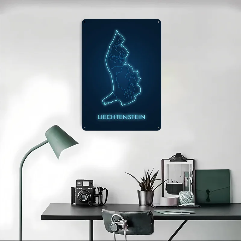 Liechtenstein Map Neon Blue Pr - Custom Map Poster ulasan dan harga