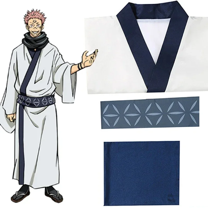 2026 Anime Jujutsu Kaisen Ryomen Sukuna Cosplay Costume Kostuum Pruik Japan White Kimono Wig Outfits Hanfu Mannen Vrouwen - view 2
