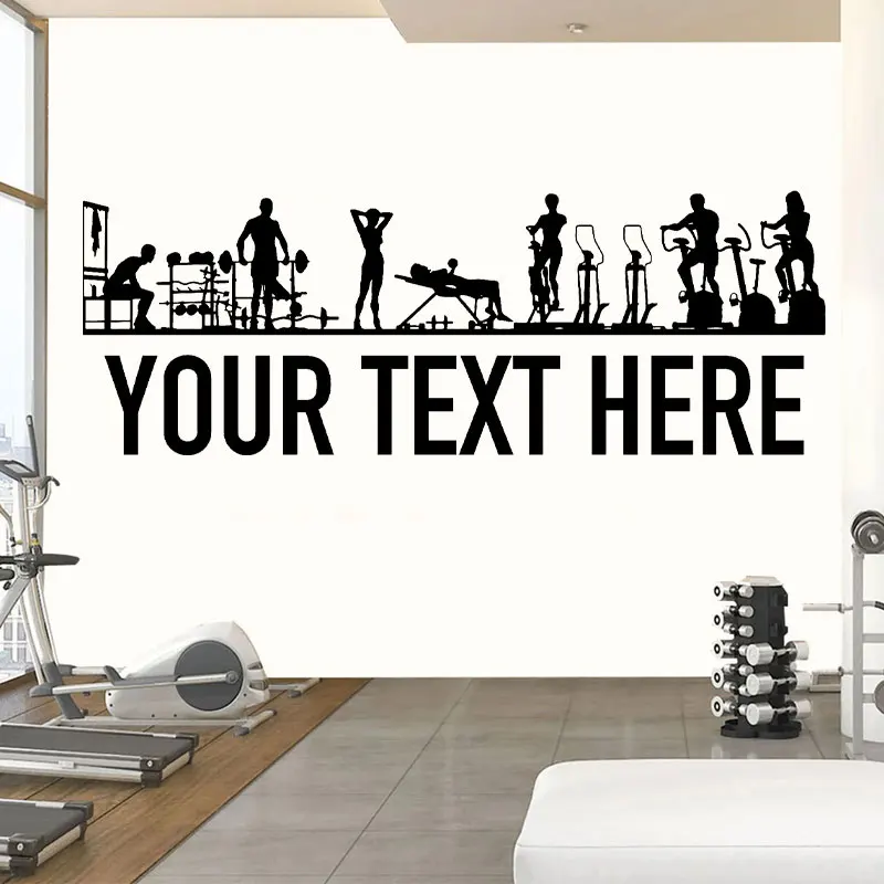 

Gym People & Equipment Wall Decals Personalized, Add Your Own Text,Vinyl GYM Sign Crossfit Fitness Decor Workout Sticker Z591