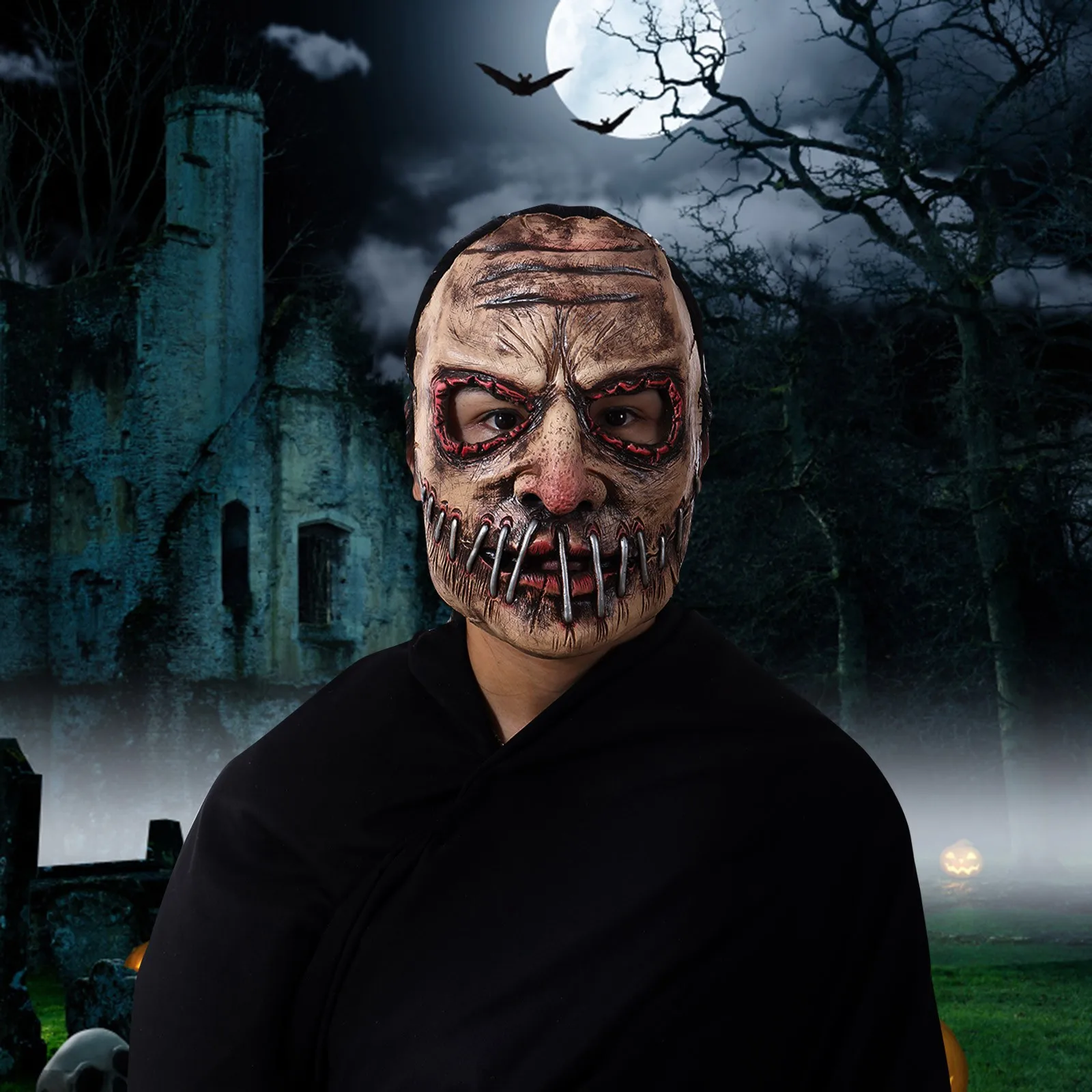 Halloween Party Big Mouth Nail Horror Mask Latex Ghost Festival Soft Simulation Headgear Dress Up