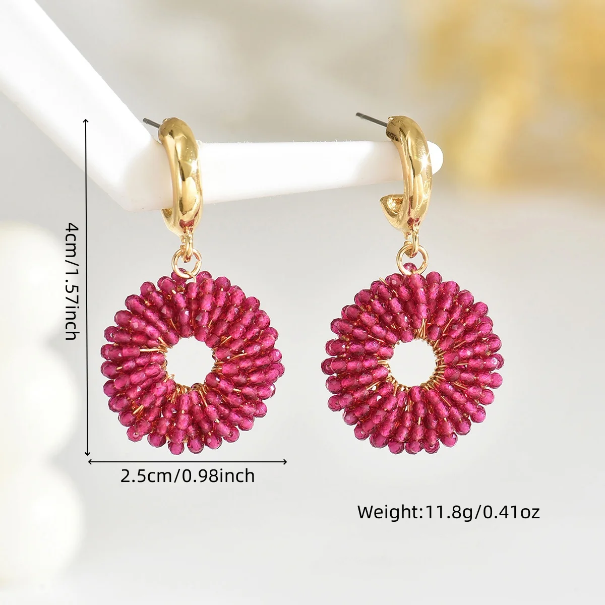 Bohemian Vintage Minimalist Resort-Style Handmade Beaded Round Dangle Earrings Suitable for women to wear daily, at parties, dan view 3