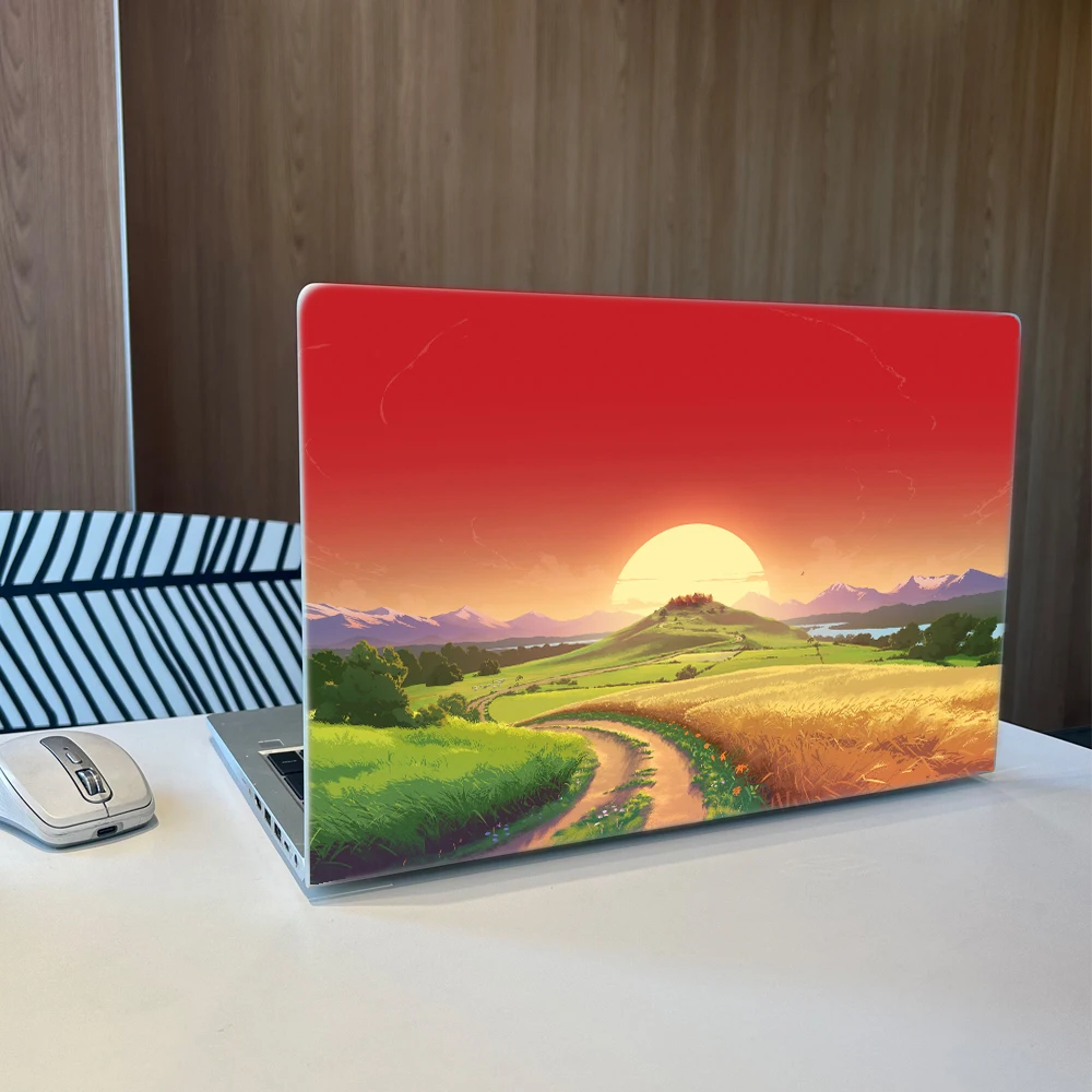 

Red Sunset Country Path Pastoral Nature View Laptop Sticker Anti-scratch No Residue Vinyl Skin With Universal Size Laptop
