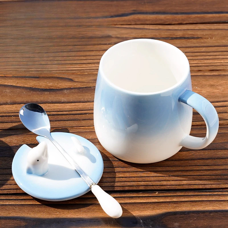 Chinese Style Ceramic Mug, Home Personal Office Goods, Creative Dolphin Shaped With lid Spoon, Milk Water Coffee Cup, 400ml, 1Pc