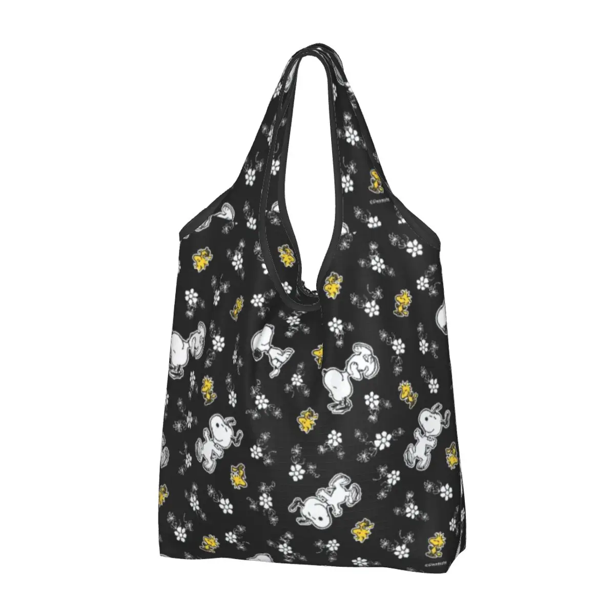 Niestandardowa torba na zakupy Kawaii Snoopys & Woodstock Fun Flowers Przenośna torba na zakupy na ramię dla psów