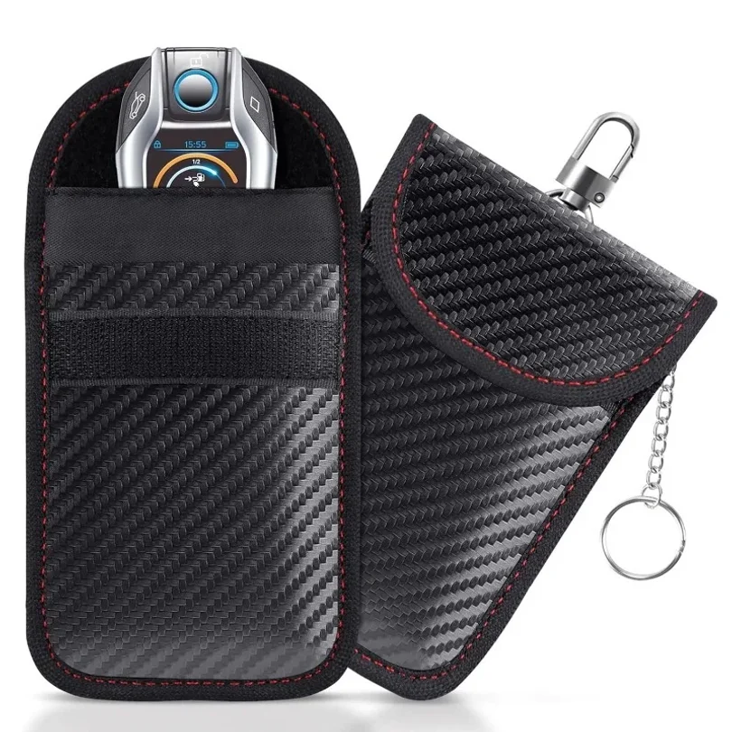 Key Cage Bag Protector Car RFID Signal Blocking Key Fob Protector Anti-Theft Pouch Double-Layers of Carbon Fiber Wholesale