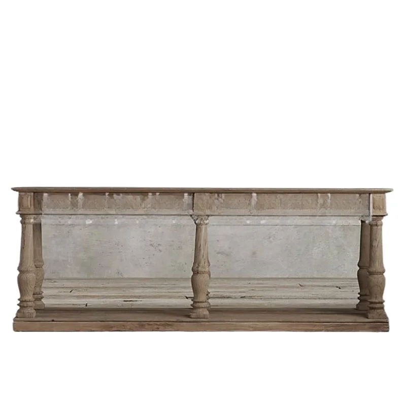 

American solid wood porch cabinet, retro old carved log weathered gray foyer partition cabinet decorative cabinet