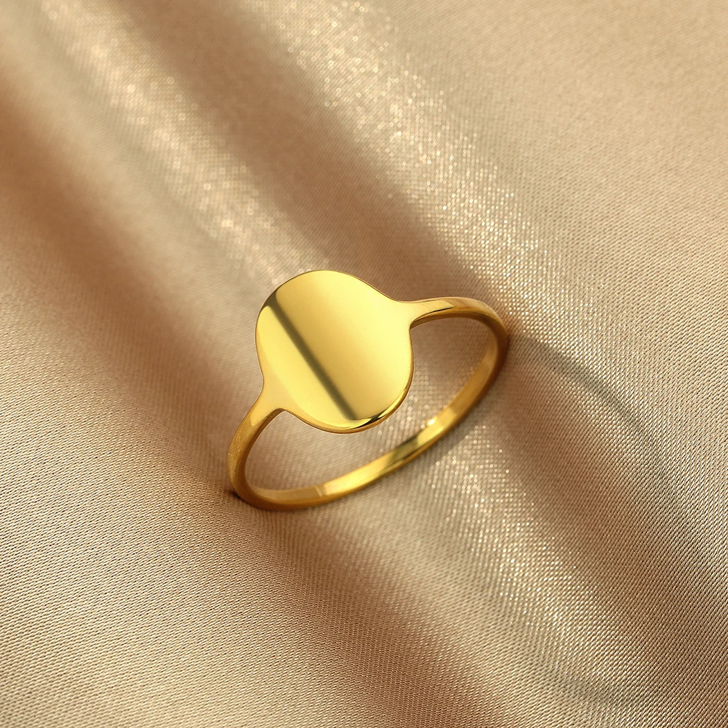 Kinitial Stainless Steel Geometric Oval Women's Ring Minimalist Korean Knuckle Rings Birthday Gift